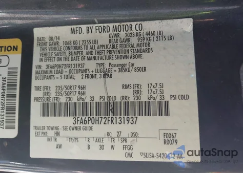 2015 Ford Fusion Se from USA, damaged, VIN 3FA6P0H72FR131937